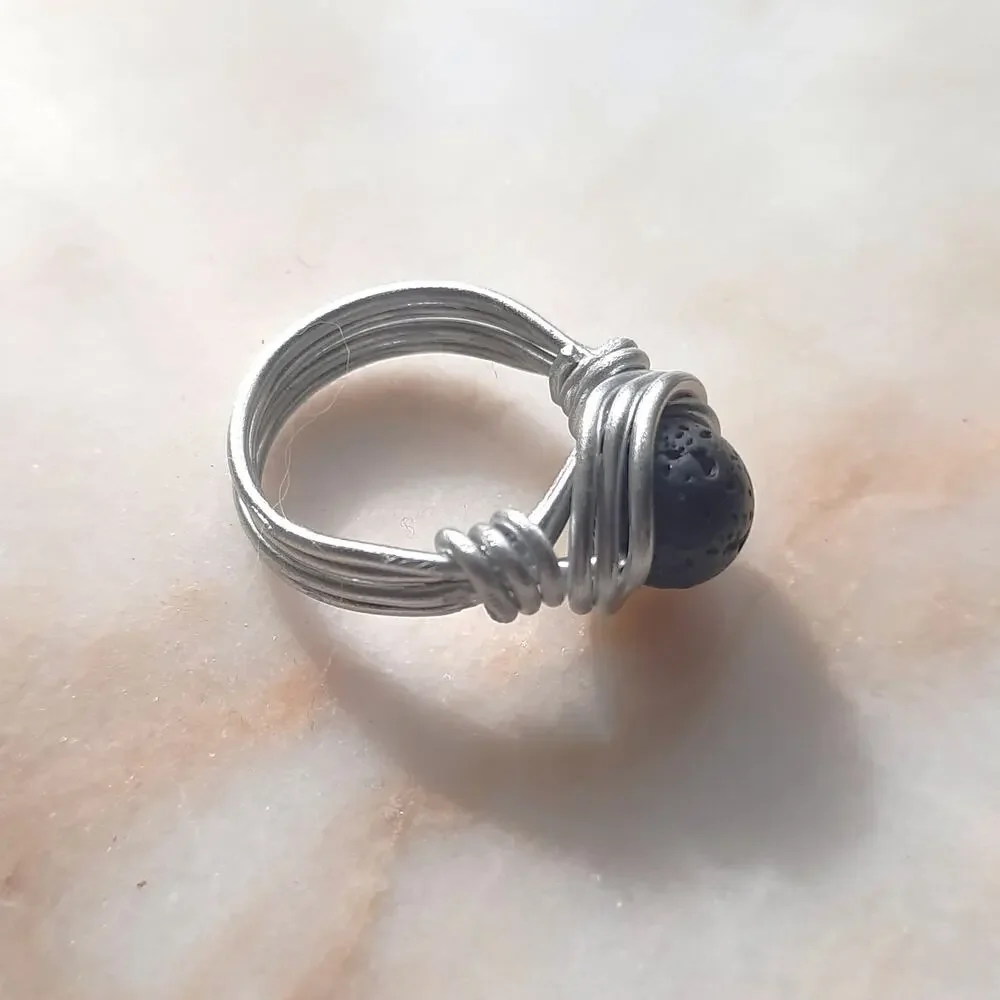 Black Lava Diffuser Ring Unisex Four Strand Aluminum Wire Shank Sz 6 NEW